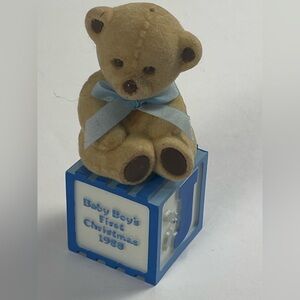 1988 American Greetings Baby Boy first Christmas ornament keepsake Bear Block